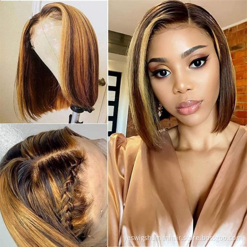 4X4 Highlight Bob Wig 150% Blonde Brazilian Straight Transparent Lace Closure  Human Hair Wigs full lace wigs for black women